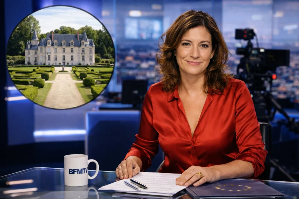 Apolline de Malherbe, journaliste et présentatrice sur BFMTV, illustrée dans un contexte médiatique professionnel, en lien avec son parcours et ses revenus issus du journalisme.