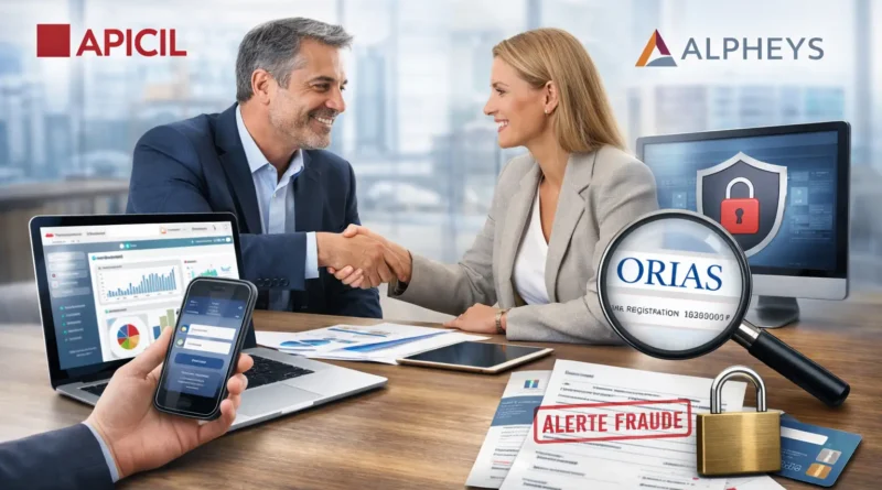 Vue réaliste d’un entretien en gestion de patrimoine avec accès sécurisé à l’espace client, vérification ORIAS et environnement financier professionnel lié à INTENCIAL Patrimoine et au Groupe APICIL.