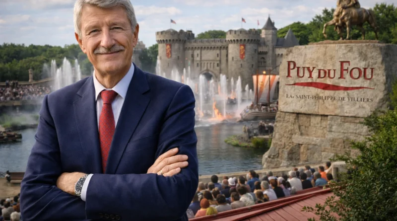 Philippe de Villiers, fondateur du Puy du Fou, photographié dans un contexte lié au parc à thème historique, illustrant son rôle de créateur et les enjeux entre valorisation du parc et patrimoine personnel.