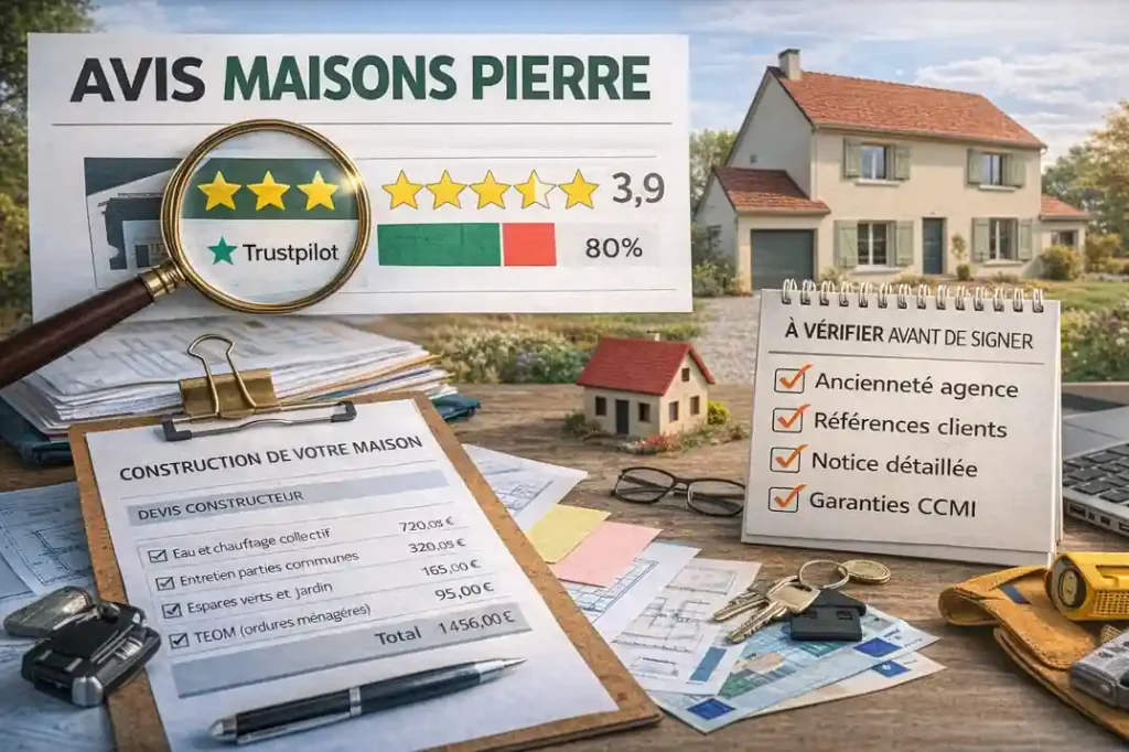 Avis sur Maisons Pierre, analyse des notes Trustpilot et vérification des agences locales avant de signer un CCMI