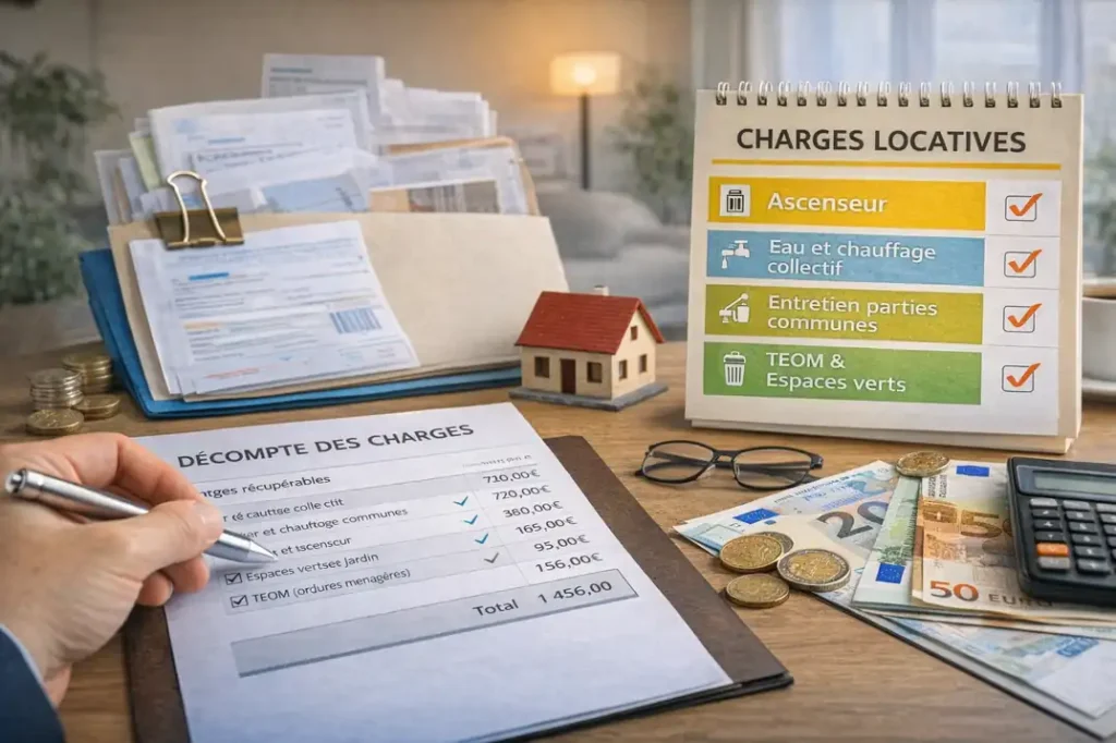 Décompte des charges locatives récupérables en location, provisions sur charges et régularisation annuelle avec justificatifs
