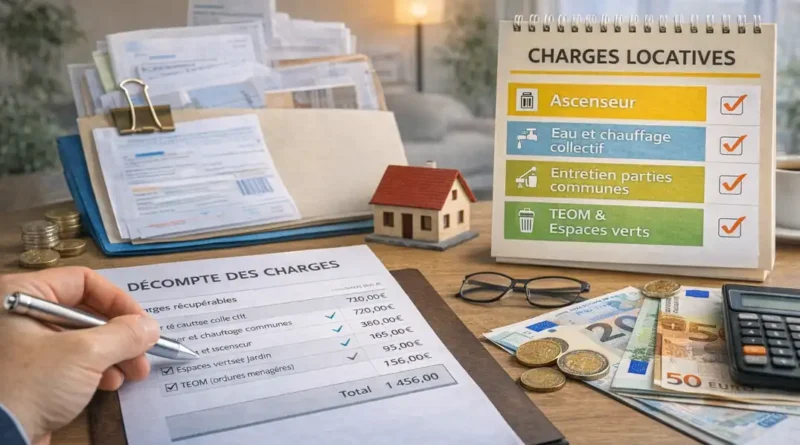 Décompte des charges locatives récupérables en location, provisions sur charges et régularisation annuelle avec justificatifs