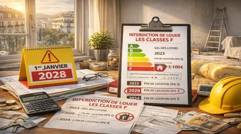 Location d’un logement classé DPE F avec interdiction de louer en 2028, gel des loyers et travaux de rénovation énergétique obligatoires