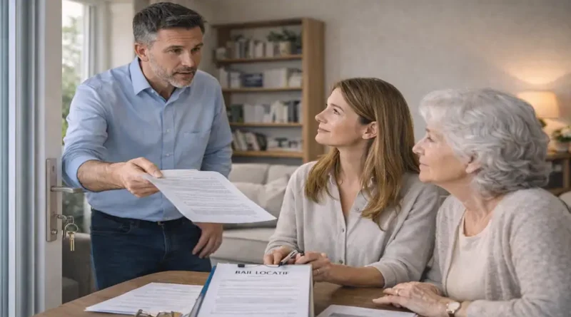 Fin de bail locataire avec remise de documents et clés lors d’un logement loué, illustrant la reconduction du bail ou le départ du locataire