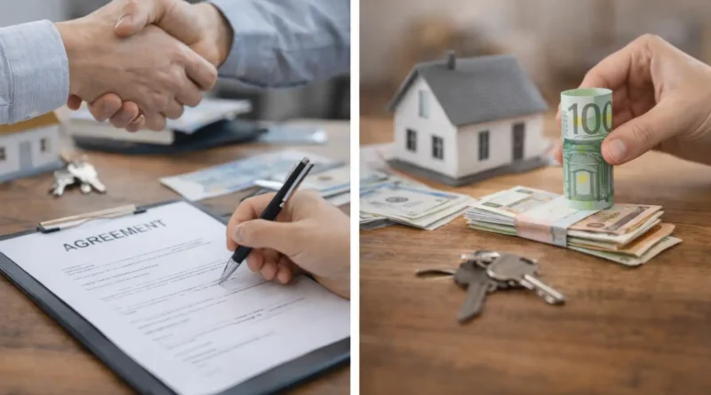 Dépôt de garantie et caution en location : contrat de bail, clés et euros sur table, illustration des règles 1 mois en location vide