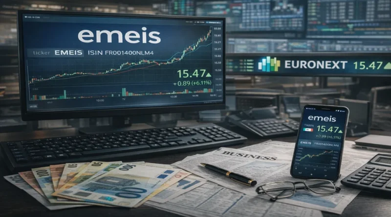 Orpea en bourse devenu emeis illustré par écran de cotation EMEIS sur Euronext Paris avec graphique du cours et documents financiers