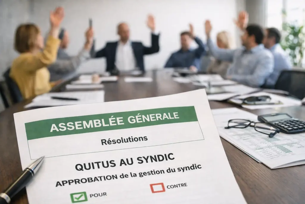 Vote du quitus au syndic lors d’une assemblée générale de copropriété, approbation de la gestion du syndic par les copropriétaires