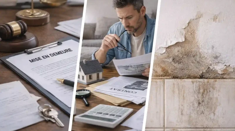 Vice caché immobilier côté vendeur avec mise en demeure, analyse du dossier de vente et expertise d’un dégât d’humidité dans une maison
