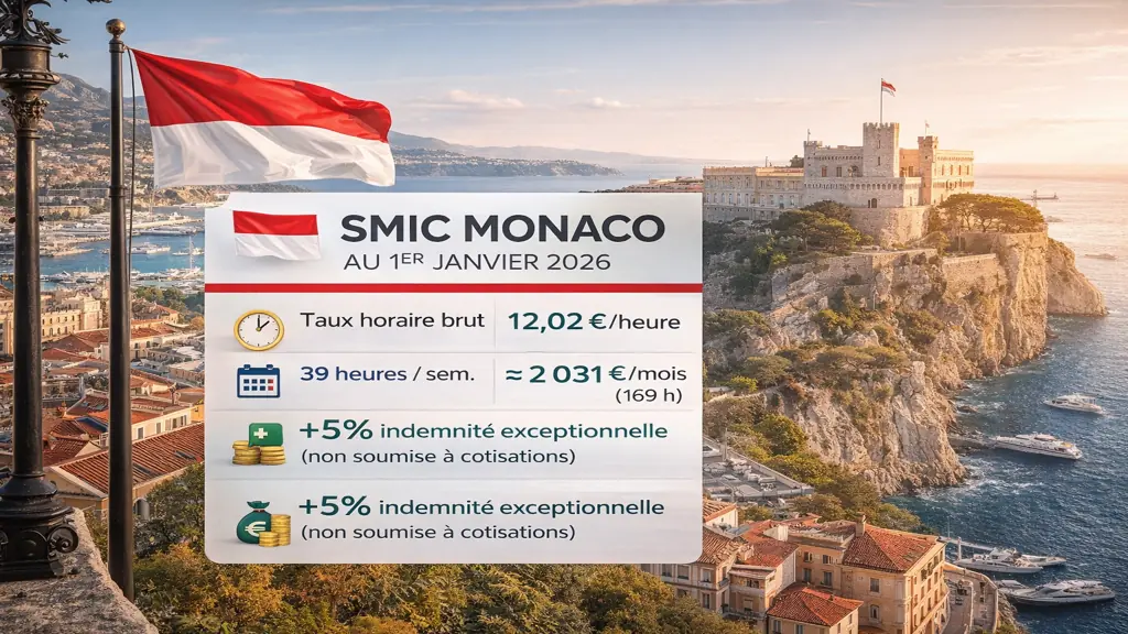 SMIC à Monaco en 2026 : taux horaire, base 39 heures et comparaison avec la France