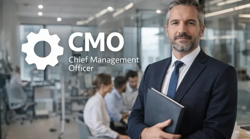 Cadre dirigeant en costume dans un bureau moderne illustrant le rôle stratégique d’un Chief Management Officer en entreprise
