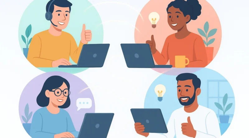 Illustration d’une équipe en télétravail utilisant des outils de collaboration sécurisés à distance