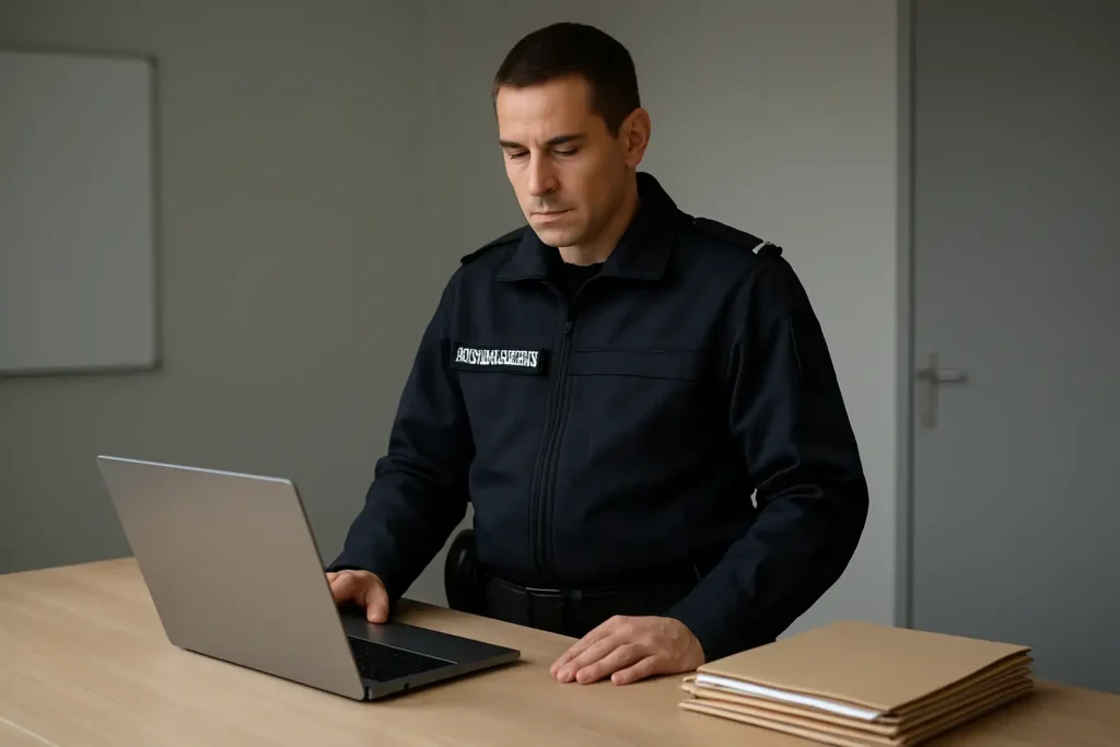 Gendarme français en salle de briefing, illustrant le salaire du GIGN et la rémunération d’un militaire d’élite