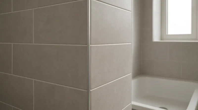 Baguette de finition pour carrelage sur un angle de mur dans une salle de bain