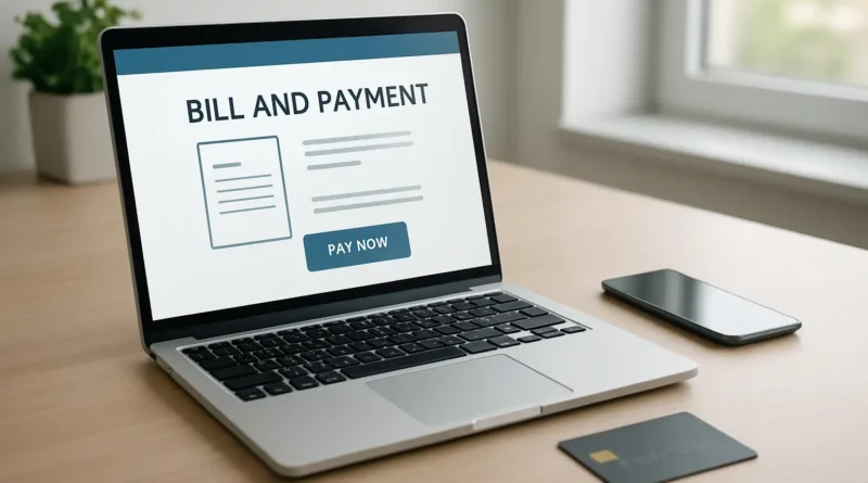 Ordinateur affichant une facture Free Mobile à payer en ligne sur un bureau moderne