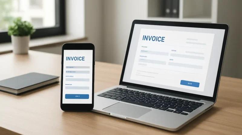Bureau avec smartphone et ordinateur portable illustrant le paiement d’une facture Free Mobile