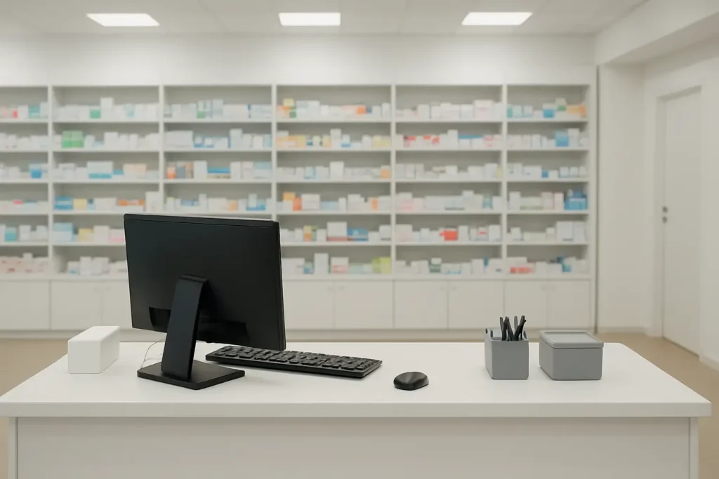 Officine de pharmacie moderne en France illustrant le salaire d’un pharmacien en officine