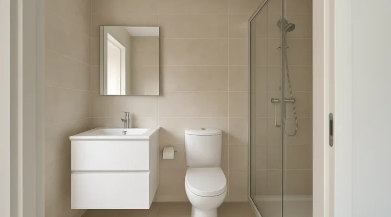 Salle de bain moderne avec porte de salle de bain coulissante en applique