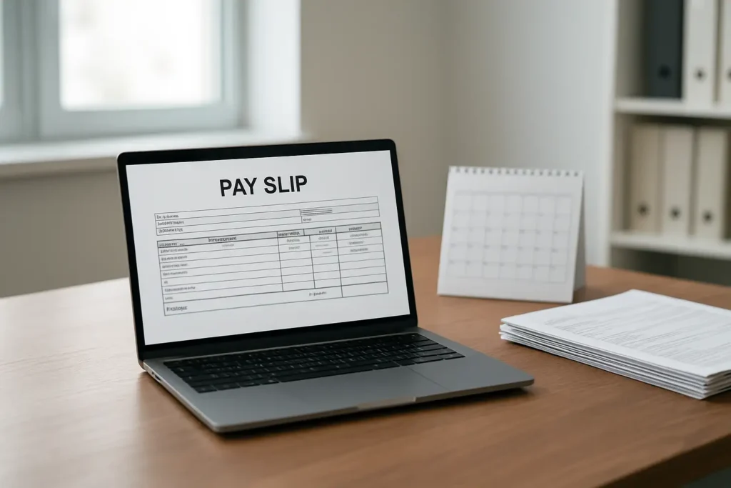 Bureau avec ordinateur et calendrier illustrant la date de versement du salaire enseignant