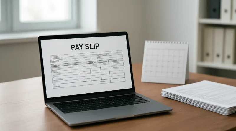 Bureau avec ordinateur et calendrier illustrant la date de versement du salaire enseignant