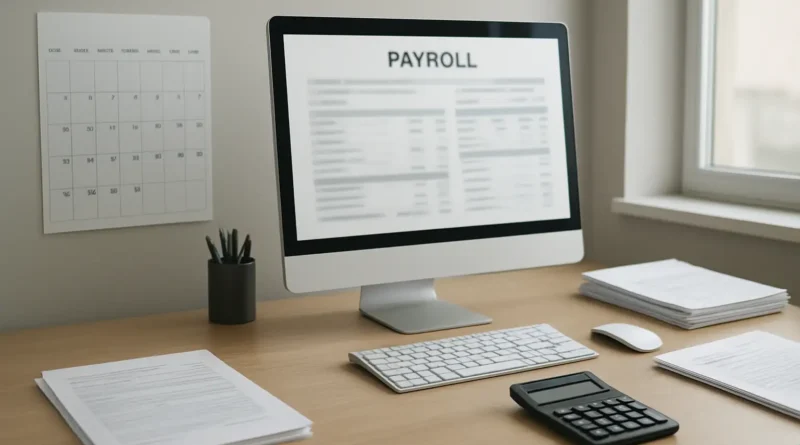 Bureau administratif avec calendrier et documents évoquant la date de versement du salaire d’un professeur
