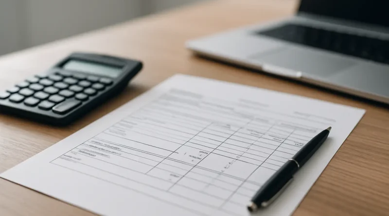 Fiche de paie avec calculatrice sur un bureau pour illustrer 1700 brut net