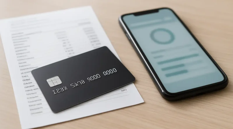 Carte bancaire posée près d’un relevé et d’un smartphone pour illustrer la différence entre carte débit ou crédit