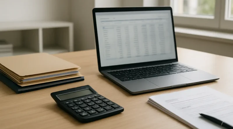 Bureau de comptabilité moderne avec ordinateur, dossiers et calculatrice pour illustrer clementine comptabilité