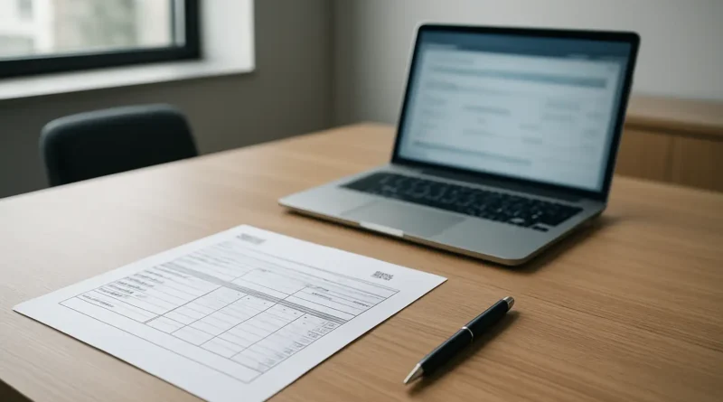 Relevé bancaire et ordinateur sur un bureau pour illustrer le code banque du Crédit Agricole