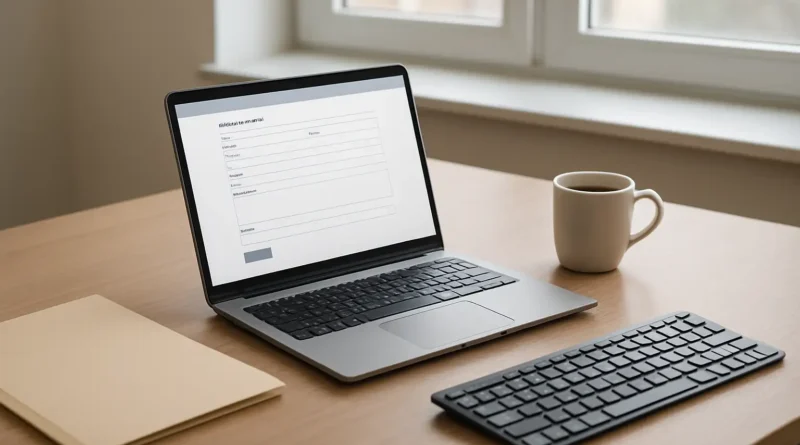 Bureau avec ordinateur et formulaire de signalement en ligne pour l’URSSAF