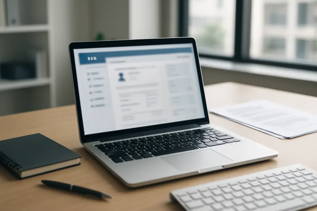 Bureau professionnel avec ordinateur et documents pour illustrer GTA RH La Poste