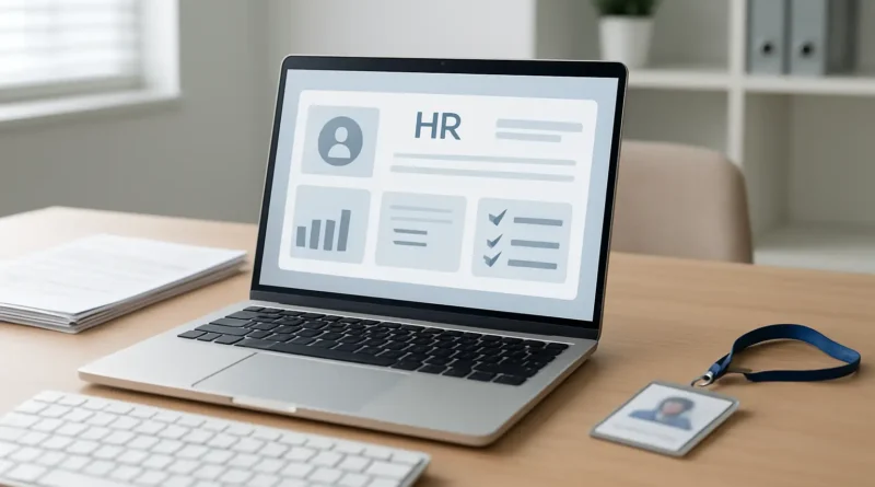 Bureau professionnel avec ordinateur et documents illustrant un espace RH en ligne pour La Poste Ma Box RH
