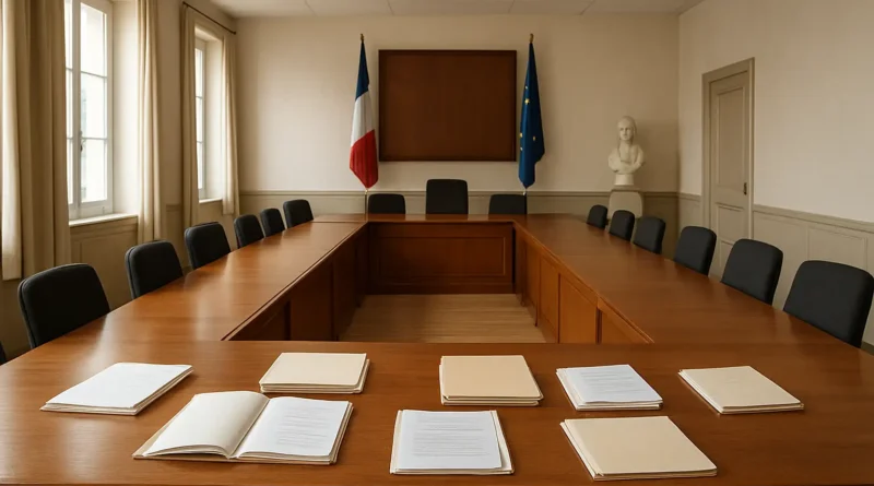 Salle de conseil municipal d’une mairie française avec dossiers administratifs, en lien avec le salaire d’un adjoint au maire