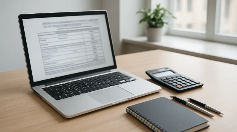 Bureau avec ordinateur, calculatrice et documents pour illustrer le salaire en alternance master