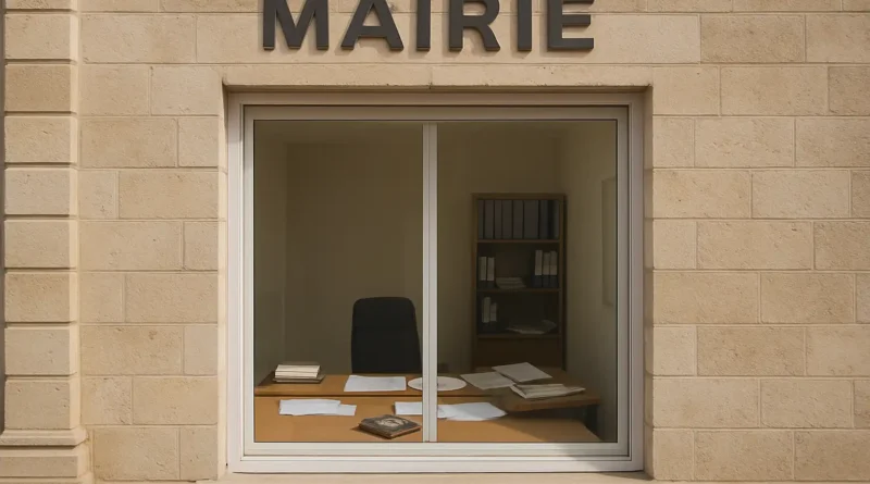 Bureau de mairie avec documents et calculatrice illustrant le salaire du maire en France