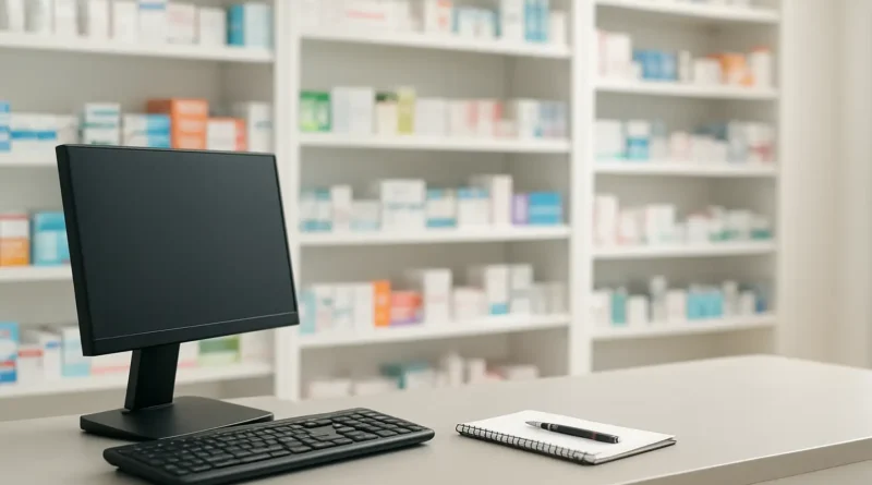 Comptoir de pharmacie moderne illustrant le salaire du pharmacien en France