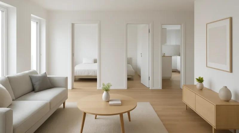 Intérieur d’un appartement T4 moderne avec séjour lumineux et plusieurs pièces
