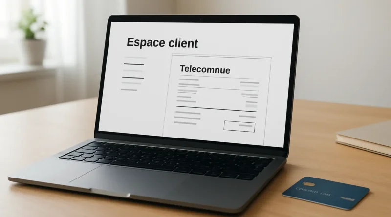 Ordinateur affichant une facture télécom avec une carte bancaire pour payer une facture Free
