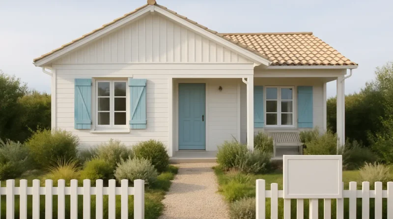Maison à vendre en Charente-Maritime avec petit jardin et panneau immobilier discret
