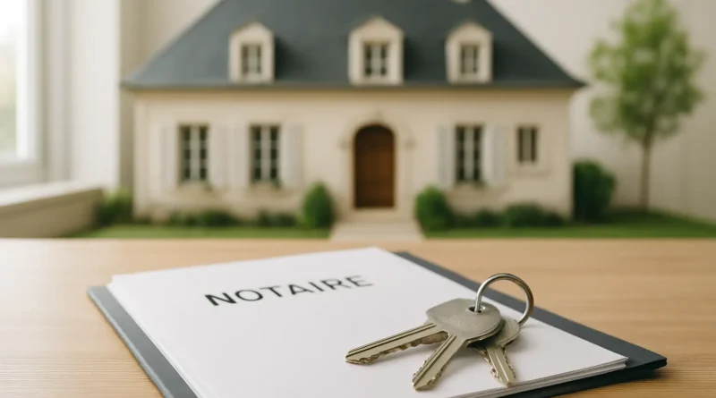 Dossier notarié et clés sur une table évoquant le portage immobilier