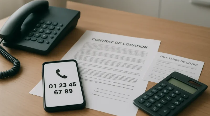 Bureau avec documents de location et téléphone pour contacter SOS loyers impayés ADIL