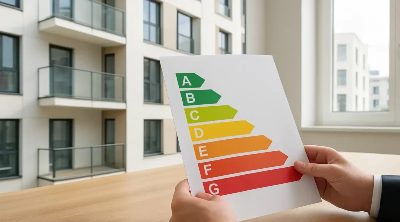 Diagnostic de performance énergétique affiché dans un intérieur de logement, illustrant le tableau DPE 2024