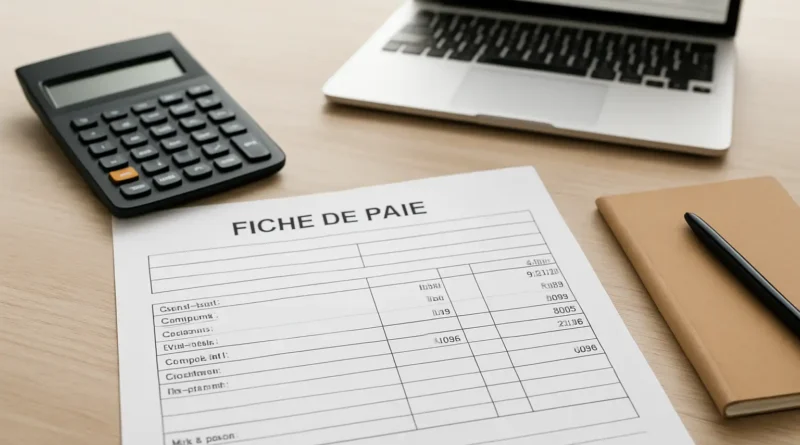 Bureau avec calculatrice et documents pour calculer un salaire brut en net