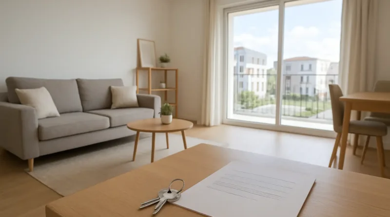 Appartement neuf prêt à être loué dans le cadre de la loi Pinel, avec clés et dossier immobilier sur une table