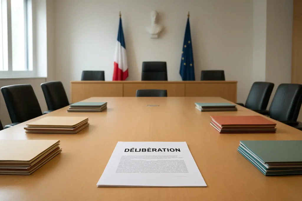 Salle de conseil municipal avec des documents sur l’indemnité de fonction d’un adjoint au maire