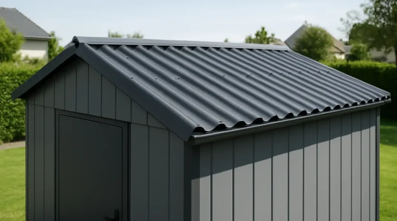 Toiture en tôle ondulée sur un petit garage résidentiel